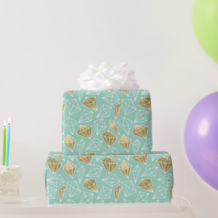 Chic Mint Gouden Diamanten Verjaardag Cadeaupapier