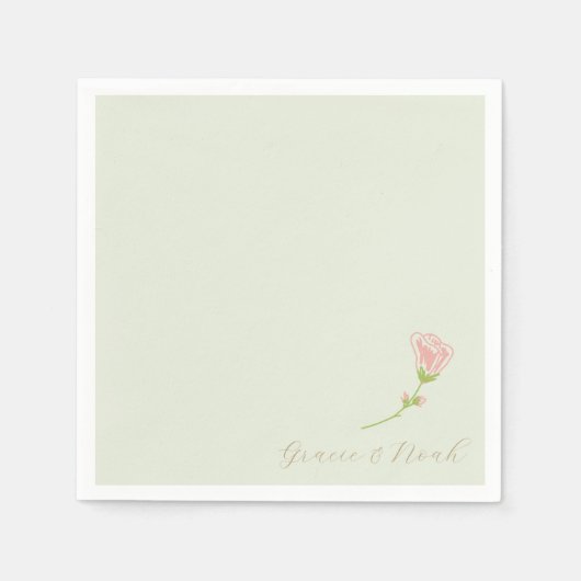 Chic Mint Green & Blush Roos | witte servetten (Voorkant)