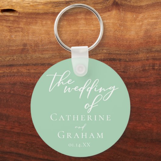Chic Mint Green gepersonaliseerde bruiloft Sleutelhanger (Voorkant)
