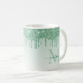 Chic Mint Green Glitter Sparkle Monogram Script Koffiemok (Voorkant rechts)
