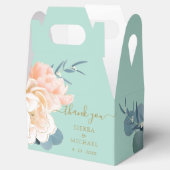 Chic Mint Green Gold Blush Peach Floral Wedding Bedankdoosjes (Geopend)