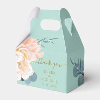 Chic Mint Green Gold Blush Peach Floral Wedding Bedankdoosjes
