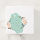 Chic Mint Green Gold Blush Peach Floral Wedding Bedankjes Labels (In situ)