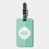 Chic Mint Green Houndstooth met monogram en naam Bagagelabel (Voorkant verticaal)