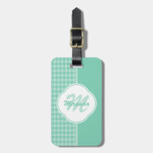 Chic Mint Green Houndstooth met monogram en naam