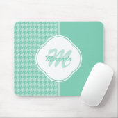 Chic Mint Green Houndstooth met monogram en naam Muismat (Met muis)