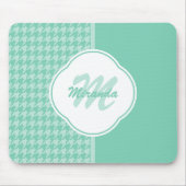 Chic Mint Green Houndstooth met monogram en naam Muismat (Voorkant)