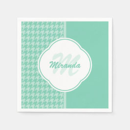 Chic Mint Green Houndstooth met monogram en naam Servet