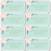 Chic Mint Green Peach Floral Wedding Guest Address Sticker (Voorkant)