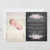 Chic Mint Green & Pink Flowers Birth Announding Aankondiging (Voorkant)