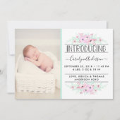 Chic Mint Green & Pink Flowers Birth Announding Aankondiging (Voorkant)