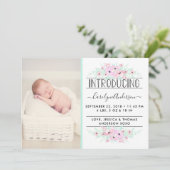Chic Mint Green & Pink Flowers Birth Announding Aankondiging (Staand voorkant)