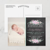 Chic Mint Green & Pink Flowers Birth Announding Aankondigingskaart (Voorkant / Achterkant)