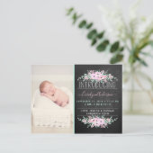 Chic Mint Green & Pink Flowers Birth Announding Aankondigingskaart (Staand voorkant)
