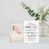 Chic Mint Green & Pink Flowers Birth Announding Aankondigingskaart (Staand voorkant)