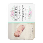 Chic Mint Green & Pink Flowers Birth Announding Magneet (Verticaal)