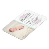 Chic Mint Green & Pink Flowers Birth Announding Magneet (Linkerzijde)