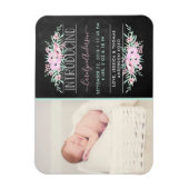 Chic Mint Green & Pink Flowers Birth Announding Magneet (Verticaal)
