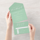 Chic Mint Green White Garden Wedding All In One Uitnodiging (Afscheurbaar)