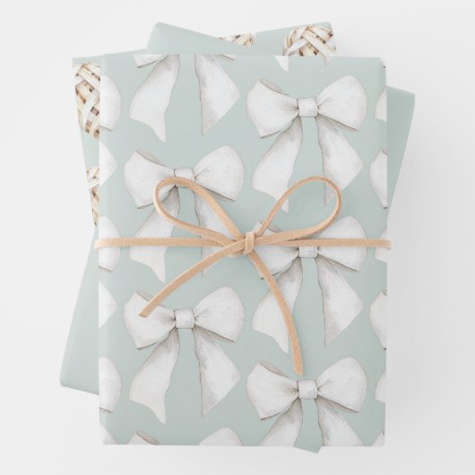 Chic Mint Green White Hearts Bows Vrijgezellenfees Inpakpapier Vel (In situ)