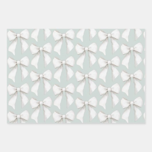 Chic Mint Green White Hearts Bows Vrijgezellenfees Inpakpapier Vel (Voorkant)