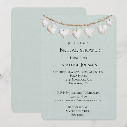 Chic Mint Green White Hearts Vrijgezellenfeest Kaart (Voorkant / Achterkant)