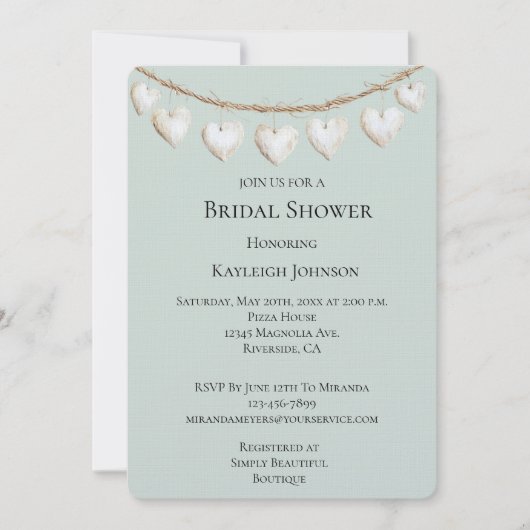 Chic Mint Green White Hearts Vrijgezellenfeest Kaart (Voorkant)