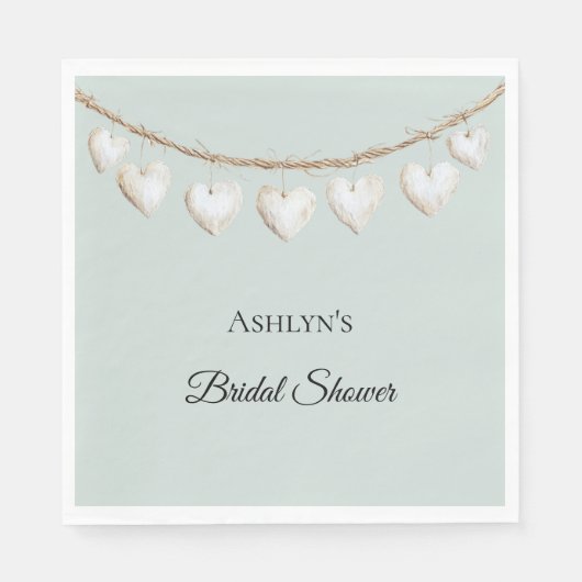 Chic Mint Green White Hearts Vrijgezellenfeest Servet (Voorkant)