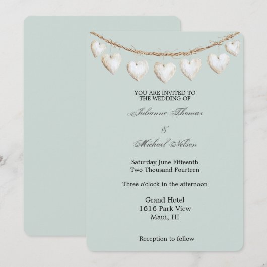 Chic Mint Green White Hearts Wedding Kaart (Voorkant / Achterkant)