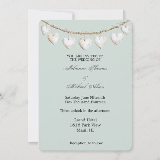 Chic Mint Green White Hearts Wedding Kaart (Voorkant)