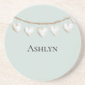 Chic Mint Green White Hearts Zandsteen Onderzetter (Voorkant)