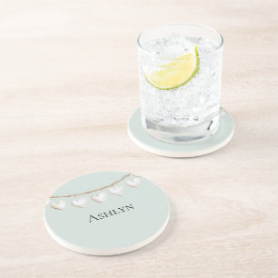 Chic Mint Green White Hearts Zandsteen Onderzetter