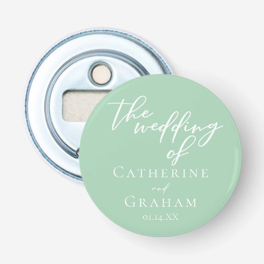 Chic Mint Green White Spring Wedding Custom Button Flesopener (Voorkant)