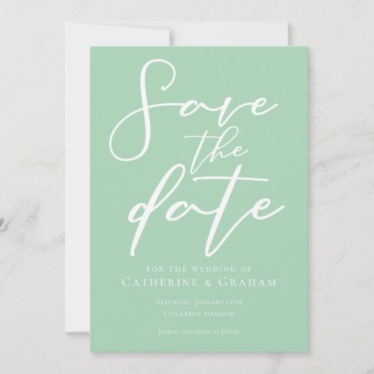Chic Mint Green White Typography Spring Save The Date (Voorkant)