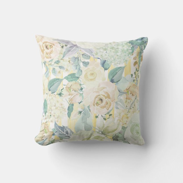 Chic mint green yellow blue waterverf floral kussen (Voorkant)
