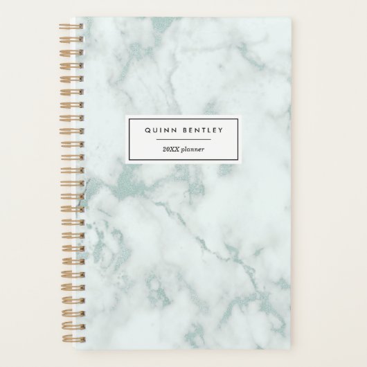 Chic Mint Groen Marmer Gepersonaliseerd Planner (Voorkant)