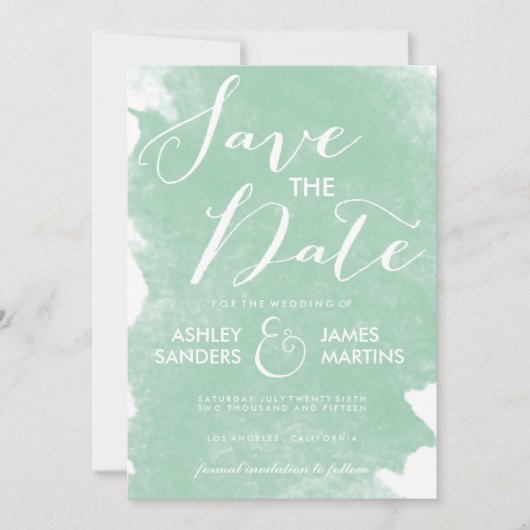 CHIC MINT GROEN WATERVERF BEWAREN DE DATUM SAVE THE DATE (Voorkant)