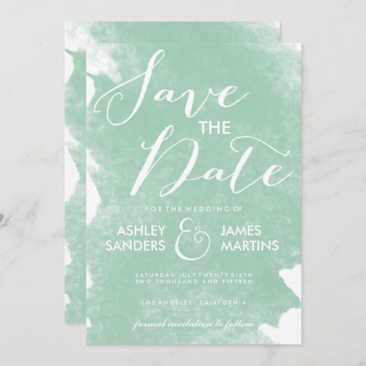 CHIC MINT GROEN WATERVERF BEWAREN DE DATUM SAVE THE DATE (Voorkant / Achterkant)