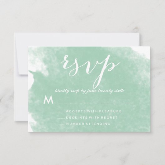 CHIC MINT GROEN WATERVERF WEDDING RSVP-KAARTEN RSVP KAARTJE (Voorkant)