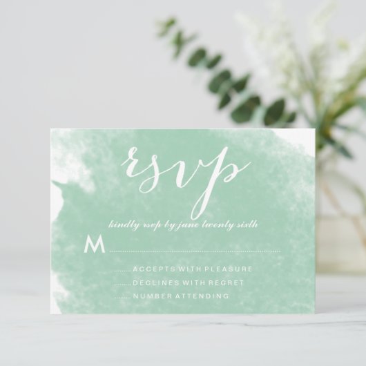 CHIC MINT GROEN WATERVERF WEDDING RSVP-KAARTEN RSVP KAARTJE (Staand voorkant)