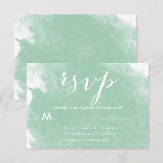 CHIC MINT GROEN WATERVERF WEDDING RSVP-KAARTEN RSVP KAARTJE (Voorkant / Achterkant)