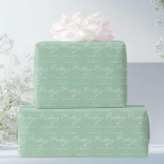Chic Mint Groen Wit Gepersonaliseerde bruiloft Cadeaupapier