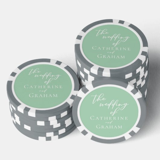 Chic Mint Groen Wit Gepersonaliseerde bruiloft Poker Chips (Opstapeling)