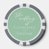 Chic Mint Groen Wit Gepersonaliseerde bruiloft Poker Chips (Voorkant)