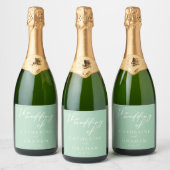 Chic Mint Groen Wit Gepersonaliseerde bruiloft Sparkling Wijnetiket (Flessen)