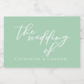 Chic Mint Groen Wit Huwelijk Gepersonaliseerde Min Sparkling Wijnetiket (Enkel label)