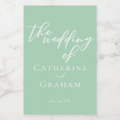 Chic Mint Groen Wit Huwelijk Gepersonaliseerde Min Wijn Etiket (Enkel label)