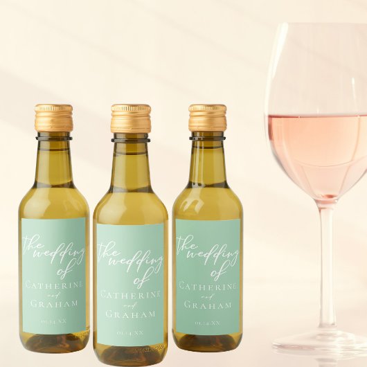 Chic Mint Groen Wit Huwelijk Gepersonaliseerde Min Wijn Etiket