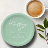 Chic Mint Groen Wit Script Gepersonaliseerde bruil Papieren Bordje