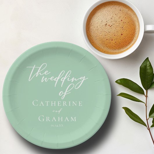 Chic Mint Groen Wit Script Gepersonaliseerde bruil Papieren Bordje